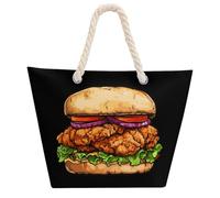 Borsa tote con pollo fritto sandwich fast food per donne e uomini borsa da spiaggia borsa per la spesa con manico in Hemprope
