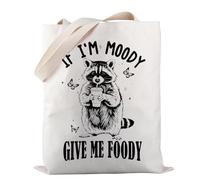 Borsa tote con procione selvatico If I'm Moody Give Me Foody Tote Bag Raccoon Foodie Regalo per amanti del procione, Borsa Give Me Foody