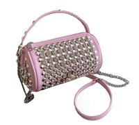 Borsa Tote Con Rivetti, Borsa Quadrata Punk 2024, Borsa Con Rivetti Sotto Le Braccie | Borsa Tote A Cilindro, Borsa Con Rivetti Da Strada Con Borchie Per Donne E Ragazze Alla Moda, Rosa, Se référer au