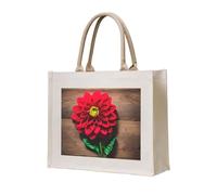 Borsa tote con stampa di dalie rosse con fiori in legno, borsa regalo personalizzata, borsa da viaggio in tela da spiaggia, borse per la spesa, regalo per donne e mamme