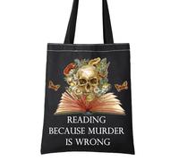 Borsa tote con teschio Reading Because Murder Is Wrong Gifts For Mystery Book Lovers Bookish Gift tote bag, Borsa Bsg sbagliata, large