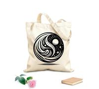 Borsa tote con tracolla in fettuccia Un universo rotante ispirato allo Yin e allo Yang con sole, stelle ed elementi fluidi presentati in modo sorprendente Tessuto spesso 12 once 35x40cm