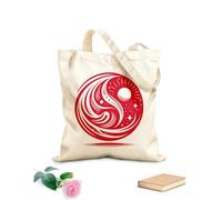 Borsa tote con tracolla in fettuccia Un universo rotante ispirato allo Yin e allo Yang con sole, stelle ed elementi fluidi presentati in modo sorprendente Tessuto spesso 340g/m²