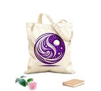 Borsa tote con tracolla in fettuccia Un universo rotante ispirato allo Yin e allo Yang con sole, stelle ed elementi fluidi presentati in modo sorprendente Tessuto spesso 340g/m²