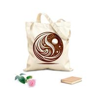 Borsa tote con tracolla in fettuccia Un universo rotante ispirato allo Yin e allo Yang con sole, stelle ed elementi fluidi presentati in modo sorprendente Tessuto spesso 340g/m²