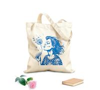 Borsa tote con tracolla in fettuccia una donna che soffia su un dente di leone Tessuto spesso 340g/m² Borsa da disegno