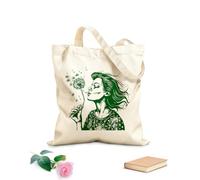 Borsa tote con tracolla in fettuccia una donna che soffia su un dente di leone Tessuto spesso 340g/m² Borsa da disegno