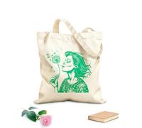 Borsa tote con tracolla in fettuccia una donna che soffia su un dente di leone Tessuto spesso 340g/m² Borsa da disegno