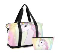 Borsa tote con unicorni magici pastello con tasca bagnata tracolla regolabile borsa da palestra per escursionismo impermeabile per uomo donna
