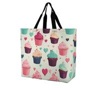 Borsa Tote Cupcake Candy Hearts Sweet Borsa Di Tela Grande Capacità Riutilizzabile Borsone Da Viaggio, Per Scuola, Yoga, Shopping, 50x40cm