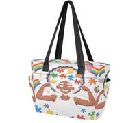 Borsa tote da donna 18L grande capacità per la consapevolezza dell'autismo | Borsa a tracolla per computer portatile multi scomparto per viaggi di lavoro