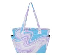 Borsa tote da donna, borsa da spiaggia per infermiere, viaggi, lavoro, con portabicchieri, onde, blu, viola, mistero