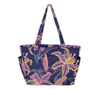 Borsa tote da donna borsa da viaggio per viaggi e spiaggia weekend fuga con portabicchieri gigli viola arte moderna nobile