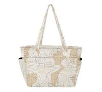 Borsa tote da donna borsa da viaggio per viaggi e spiaggia weekend fuga con scomparto astratto linea arte volti modello beige