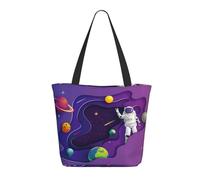 Borsa tote da donna con astronauta in missione nello spazio, leggera e riutilizzabile, in tela con cerniera, cinturino da polso, in cotone, per borse della spesa, borse della spesa