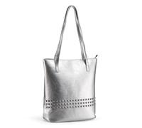 Borsa Tote da Donna con Borchie in Pelle PU Grande Borsa a Tracolla per Signore con Manici Lunghi Borsa a Spalla Nera per Lavoro, Shopping e Scuola, Argento metallizzato , L, moderno