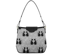 Borsa tote da donna con gatto, nero e grigio, borsa a tracolla durevole casual per mamma, borsa hobo morbida in pelle PU alla moda, taglia media