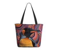 Borsa tote da donna con motivo astratto con pinguino, leggera e riutilizzabile, in tela con cerniera, cinturino da polso, in cotone, per borse della spesa e della spesa