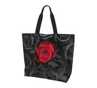 Borsa tote da donna con motivo floreale con rose rosse, borse per la spesa romantiche con fiori resistenti all'acqua, grande borsa con tasca interna, per lavoro, viaggi, scuola
