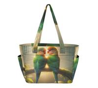 Borsa tote da donna, con pappagallo tropicale e uccellini innamorati, borse per lavoro