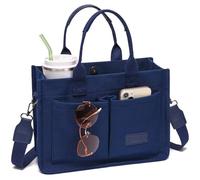 Borsa tote da donna con scomparti, grande borsa in tela da donna, borsa a tracolla, borsa da lavoro per laptop, libri, borse a tracolla, Blu navy con scomparti, Large, Borsa tote semplice e moderna