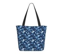Borsa tote da donna, con stampa aeronautica mimetica blu navy, borsa a tracolla grande con cerniera, borse per lavoro e viaggi