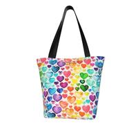 Borsa tote da donna con stampa di cuori arcobaleno per donne, borsa a tracolla grande da donna riutilizzabile grande capacità shopping tote borsa alla moda per ufficio, shopping, viaggi