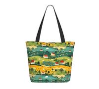 Borsa tote da donna, con stampa di paesaggi di villaggio, borsa a tracolla grande con cerniera, borse per lavoro e viaggi