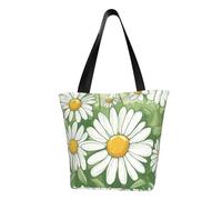 Borsa tote da donna, con stampa margherita, borsa a tracolla riutilizzabile di grande capacità, borsa per la spesa, borsa alla moda per ufficio, shopping, viaggi