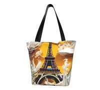 Borsa tote da donna, con stampa Torre Eiffel di Parigi, borsa a tracolla riutilizzabile di grande capacità per la spesa, borsa alla moda per ufficio, shopping, viaggi