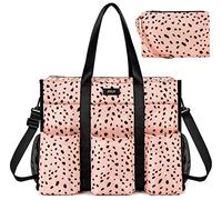 Borsa tote da donna con zip, L-rosa leopardato, Large