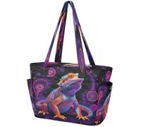 Borsa tote da donna da 15,6 pollici, borsa per computer portatile, palestra, viaggio, lavoro, gonfio, leggera, borsa da donna con drago barbuto, design colorato per gli appassionati di animali esotici