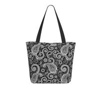 Borsa tote da donna, grande borsa a tracolla nera bianca con motivo cachemire indiano con cerniera, borsa a tracolla borse per lavoro e viaggi
