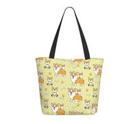 Borsa tote da donna, grande cartone animato carino cane Corgi divertente Tote bag con cerniera, borsa a tracolla borse per lavoro e viaggi