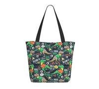 Borsa tote da donna, grande dinosauro gioca a calcio borsa tote con cerniera, borsa a tracolla per lavoro e viaggio