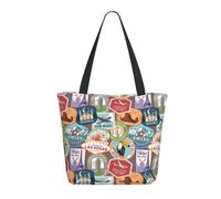 Borsa tote da donna, grande stampa mondi con cerniera, borsa a tracolla per lavoro e viaggi