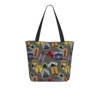 Borsa tote da donna, grande stampa mondi con cerniera, borsa a tracolla per lavoro e viaggi