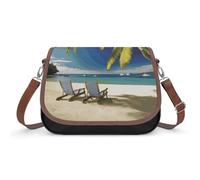Borsa tote da donna in pelle foderata con palme da spiaggia, con sedie e barche, borsa per computer e ufficio, borsa da lavoro con manico superiore