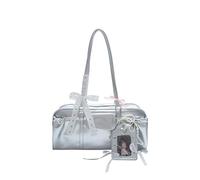 Borsa tote da donna in pelle PU - graziosa borsa a tracolla in stile college con porta carte, grande capacità alla moda tote per ragazze pendolari, Argento, 270*110*290mm