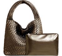 Borsa tote da donna in pelle vegana intrecciata a mano, alla moda, borsa a tracolla con manico superiore, borsa a spalla con borsetta, Bronzo