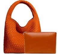 Borsa tote da donna in pelle vegana intrecciata a mano, alla moda, borsa a tracolla con manico superiore, borsa a spalla con borsetta, Arancione