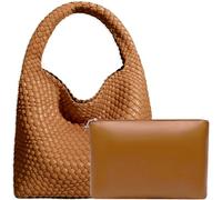 Borsa tote da donna in pelle vegana intrecciata a mano, alla moda, borsa a tracolla con manico superiore, borsa a spalla con borsetta, Caramello