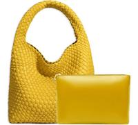 Borsa tote da donna in pelle vegana intrecciata a mano, alla moda, borsa a tracolla con manico superiore, borsa a spalla con borsetta, Giallo, Large