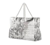 Borsa tote da donna in stile surrealista con lupo e spartito musicale argento a prova di sabbia, con tasche laterali, grande borsa da spiaggia per viaggi, palestra, vacanze