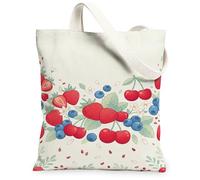 Borsa tote da donna, in tela con fragole, ciliegie giocose estive e mirtilli, colore rosso, lavabile, riutilizzabile, idea per familiari, amici, colleghi, lettura di amori, 33 x 38 cm