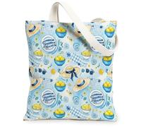 Borsa tote da donna, in tela con limone, casual, estiva, con cappello a pesce, lavabile, riutilizzabile, per shopping, brunch, parco, biblioteca, gite di un giorno, 33 x 38 cm