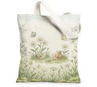 Borsa tote da donna, in tela con lumaca, crisantemo, farfalla, primavera, verde, lavabile, riutilizzabile, per tutti i giorni, per shopping, brunch parco, biblioteca, gite di un giorno, 33 x 38 cm