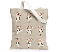 Borsa tote da donna, in tela con mucca, fantasiosi, cuori, nuvole, nessuna, beige, lavabile, riutilizzabile, per tutti i giorni, idea per viaggi, attività all'aperto, giornata lavorativa, lettura, 33