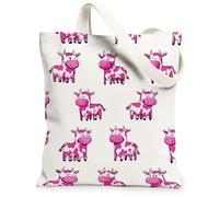 Borsa tote da donna, in tela con mucca, giocosa e cartone animato, pesca bianca, nessuna pesca, lavabile, riutilizzabile, piccola borsa tote idea per viaggi all'aperto, giornata lavorativa, lettura