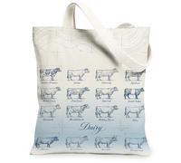 Borsa tote da donna, in tela con mucca, stile vintage rustico, non blu, lavabile, riutilizzabile, borsa per la spesa, idea per familiari, amici, colleghi, lettura di amori, 33 x 38 cm